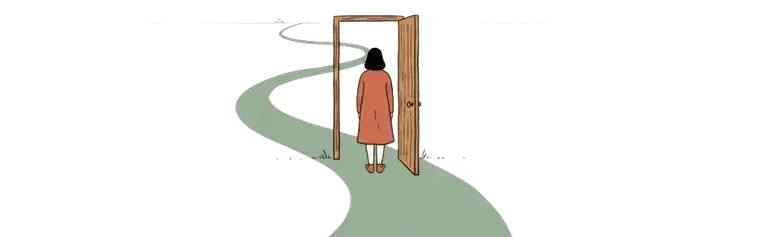 A figure at the start of a soft path, looking forward