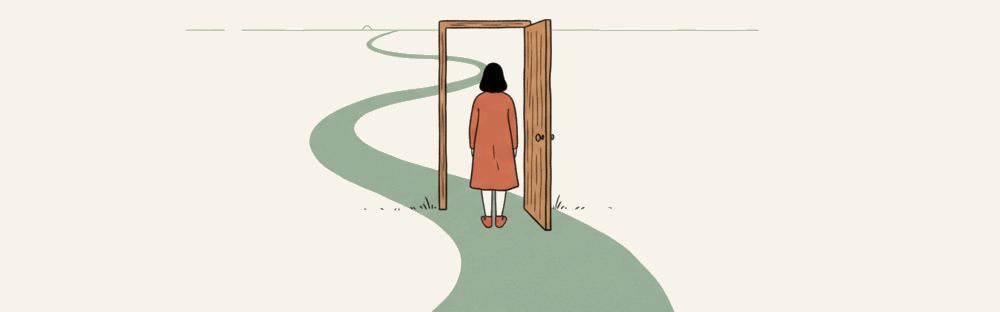 A figure at the start of a soft path, looking forward